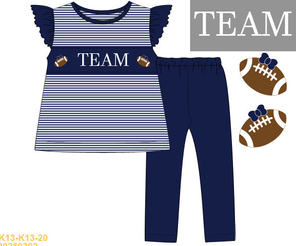 Navy Football Name Smock Girl Pants Set