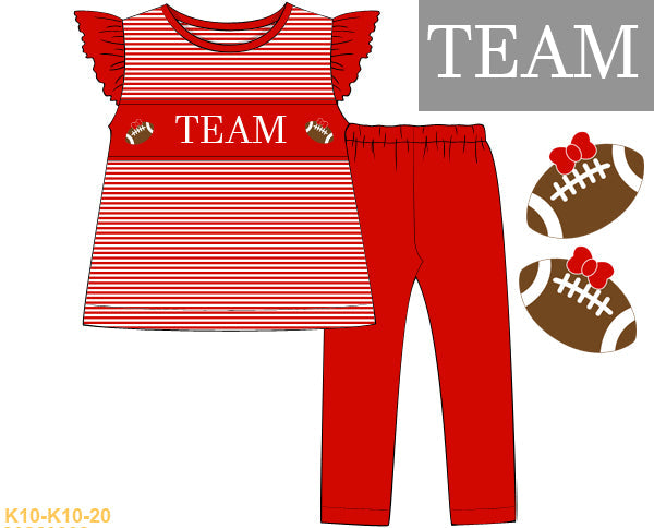 Red Football Name Smock Girl Pants Set
