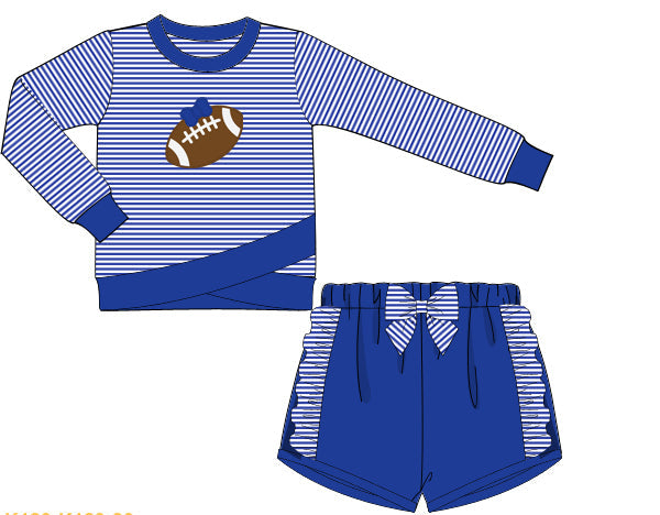Blue Football Applique Girl Shorts Set