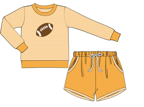 Yellow Football Applique Boy Shorts Set