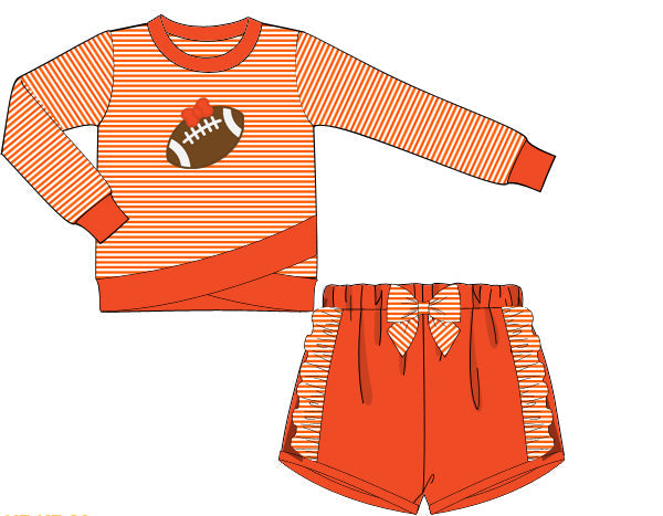 Orange Football Applique Girl Shorts Set