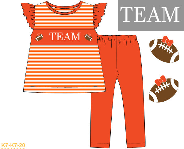 Orange Football Name Smock Girl Pants Set