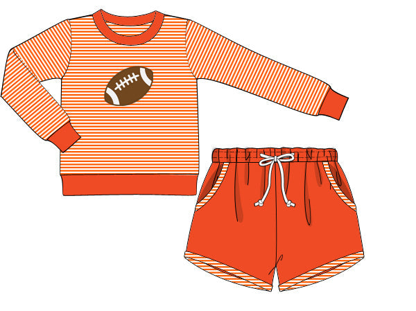Orange Football Applique Boy Shorts Set