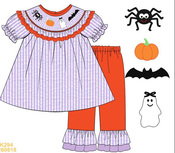 Halloween Smocked Collection Girl Pants Set