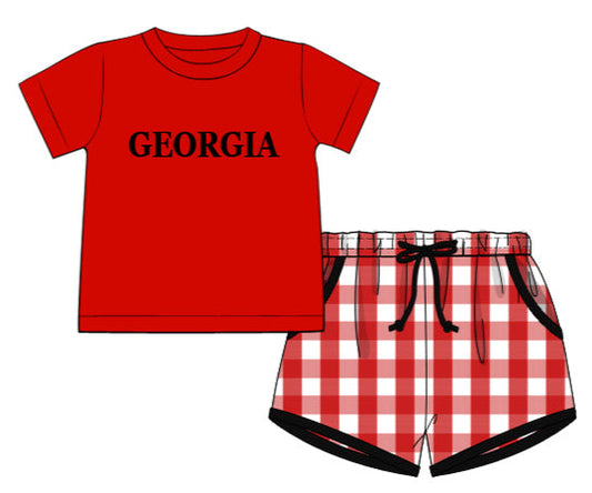 Red and Black French Knot Boys Shorts Set