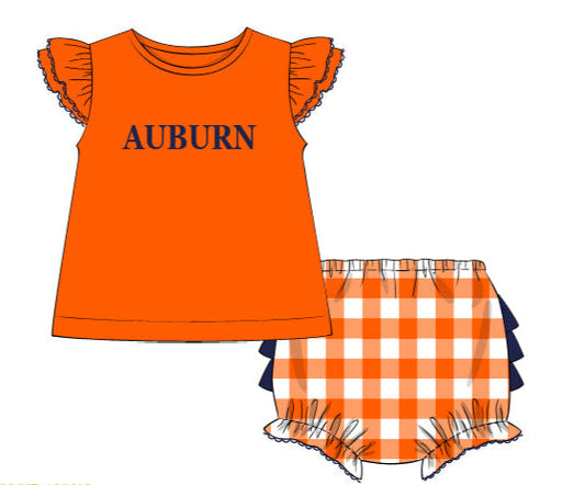 Orange and Navy French Knot Girls Diaper Set