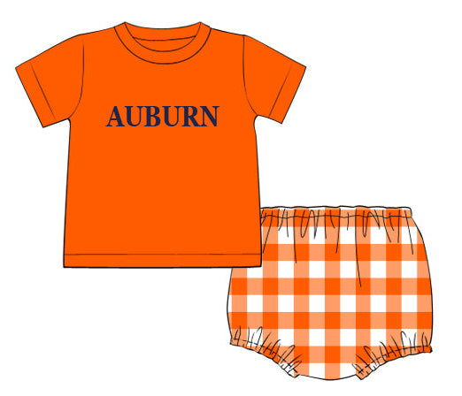 Orange and Navy French Knot Boys Diaper Set