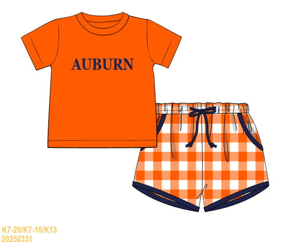 Orange and Navy French Knot Boys Shorts Set
