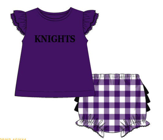 Purple and Black French Knot Girls Diaper Set