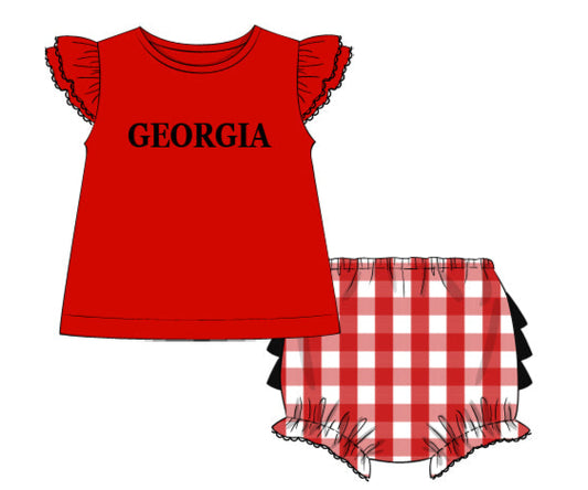 Red and Black French Knot Girls Diaper Set