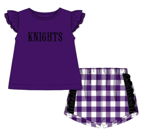 Purple and Black French Knot Girls Shorts Set