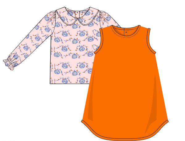 Pumpkin Print Girl Dress Set