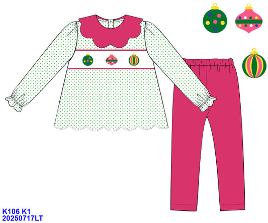 Christmas Ornament Girl Pants Set