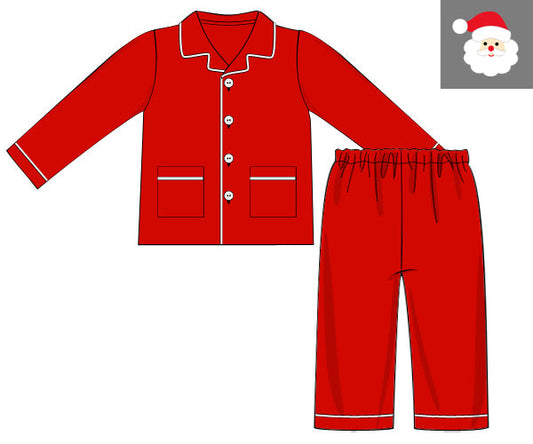 Red pajama set with white buttons on a white background