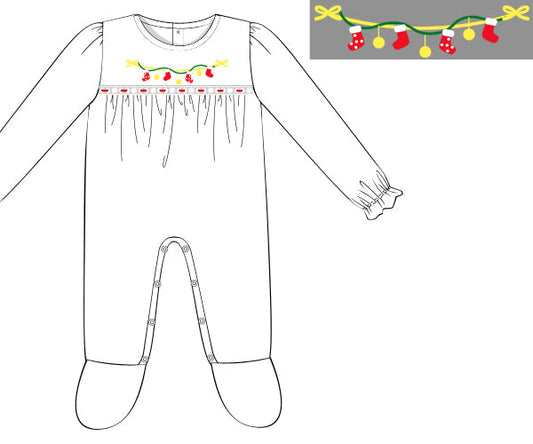 Outline of a baby onesie with decorative elements on a plain background