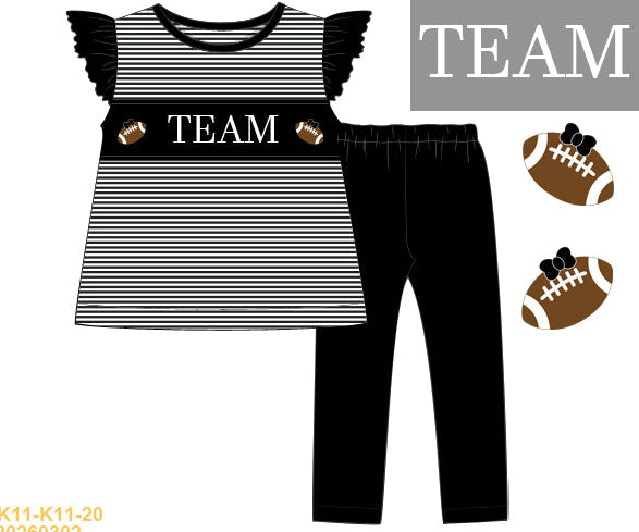Black Football Name Smock Girl Pants Set