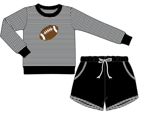 Black Football Applique Boy Shorts Set