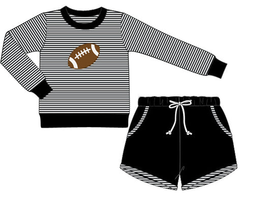 Black Football Applique Boy Shorts Set