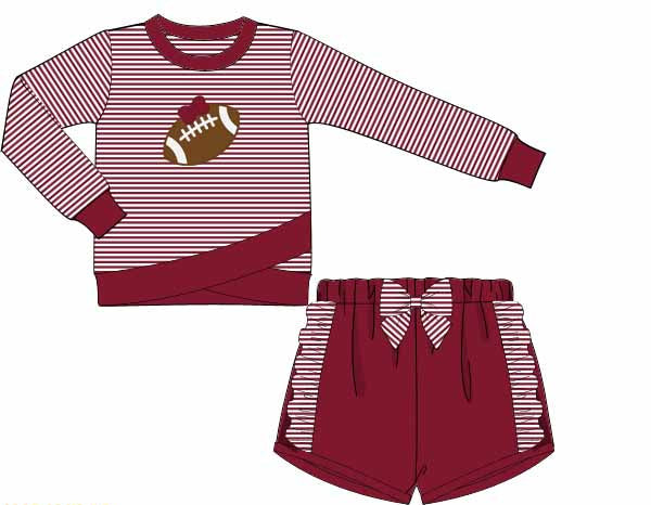 Crimson Football Applique Girl Shorts Set