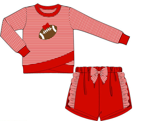 Red Football Applique Girl Shorts Set