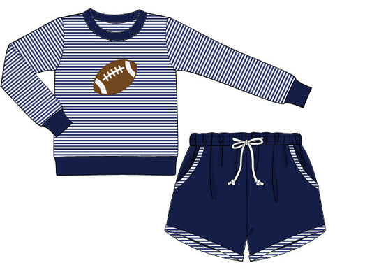Navy Football Applique Boy Shorts Set