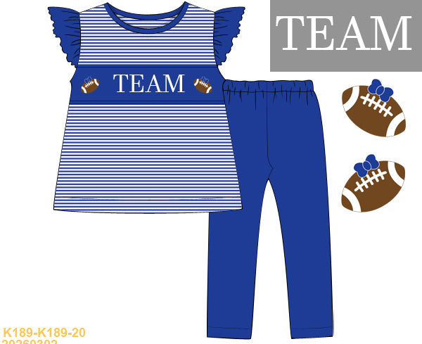 Blue Football Name Smock Girl Pants Set