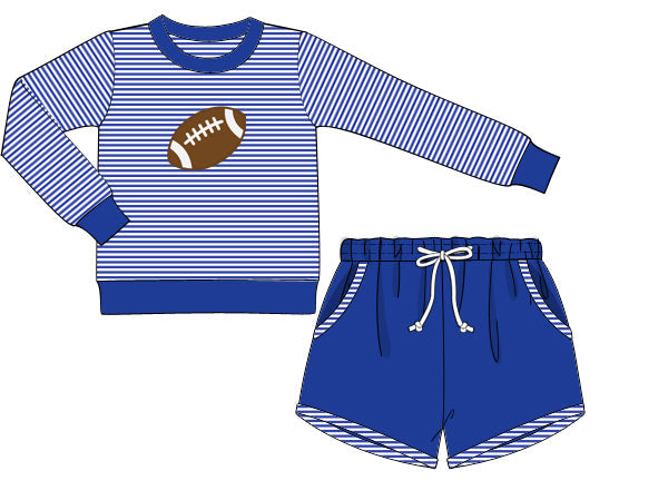 Blue Football Applique Boy Shorts Set