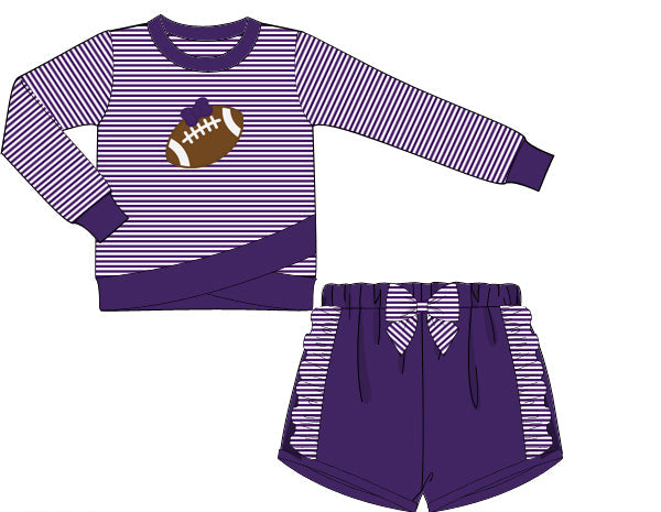 Purple Football Applique Girl Shorts Set