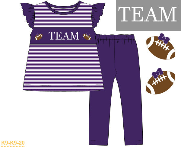 Purple Football Name Smock Girl Pants Set