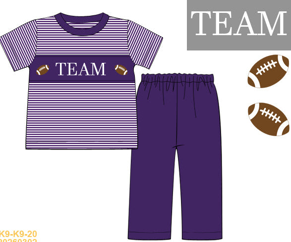 Purple Football Name Smock Boy Pants Set
