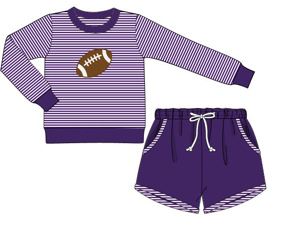 Purple Football Applique Boy Shorts Set