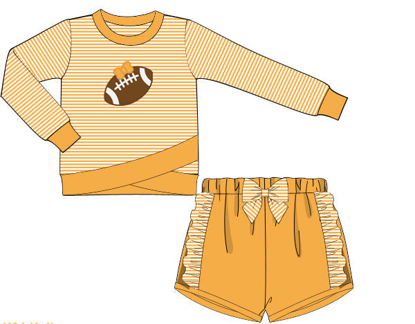 Yellow Football Applique Girl Shorts Set