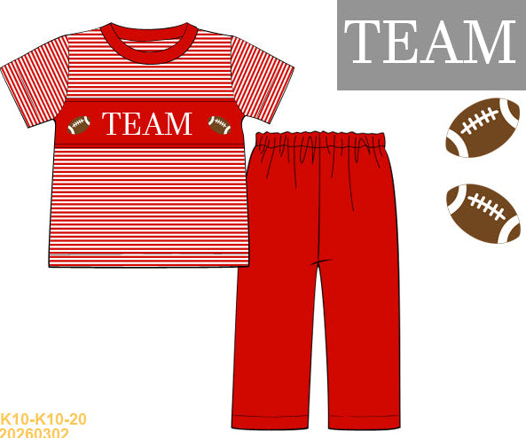 Red Football Name Smock Boy Pants Set
