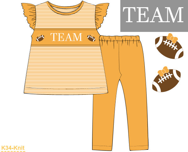 Yellow Football Name Smock Girl Pants Set