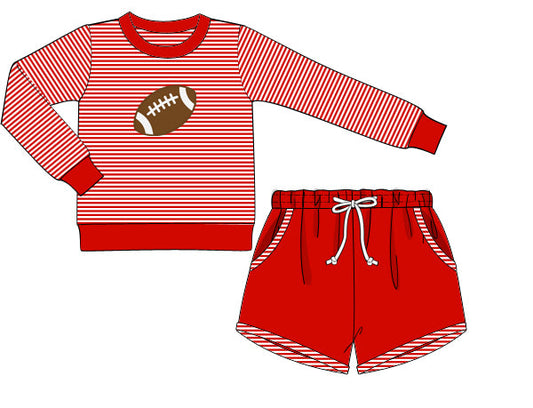 Red Football Applique Boy Shorts Set