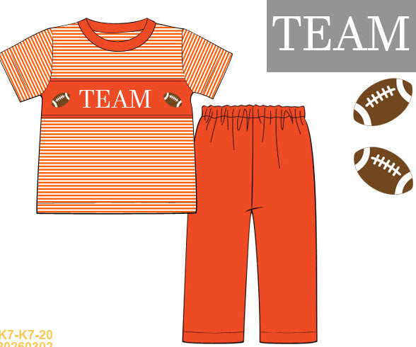 Orange Football Name Smock Boy Pants Set