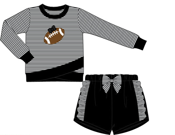 Black Football Applique Girl Shorts Set