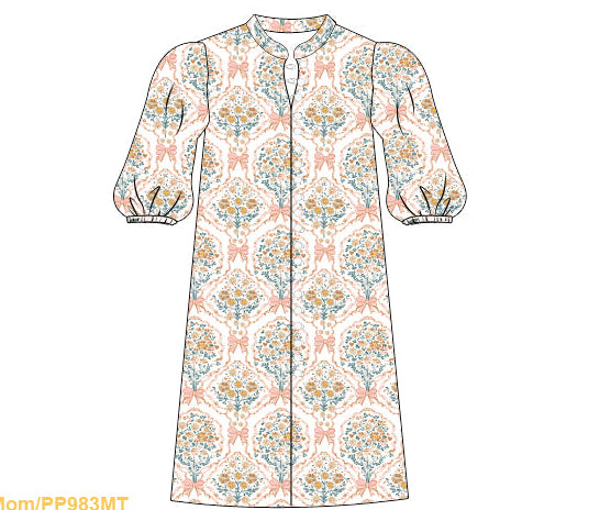 Patterned shirt with puff sleeves on a white background