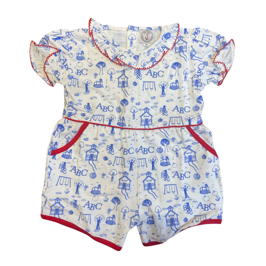School Toile Girl Romper