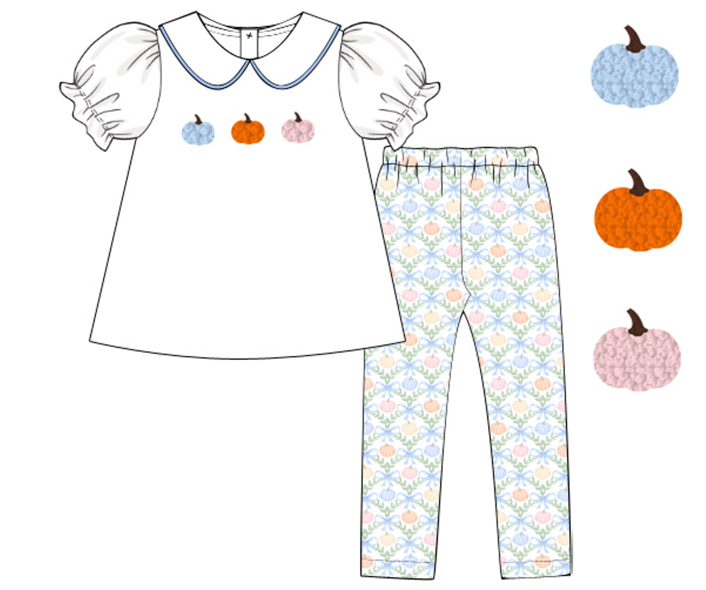 French Knot Pumpkin Girl Pants Set