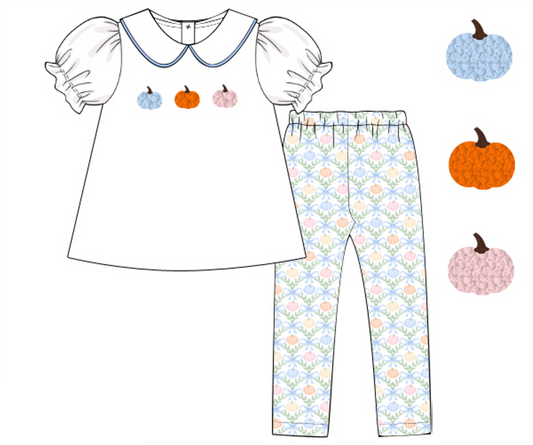 French Knot Pumpkin Girl Pants Set
