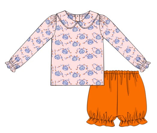 Pumpkin Print Girl Bubble Shorts Set