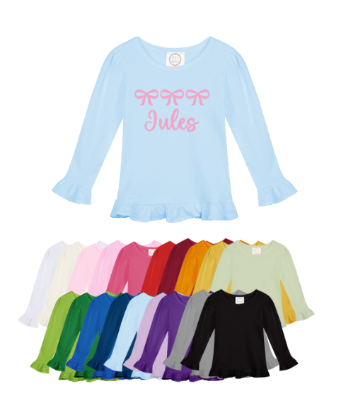 Bow Name Long Sleeve Ruffle Shirt