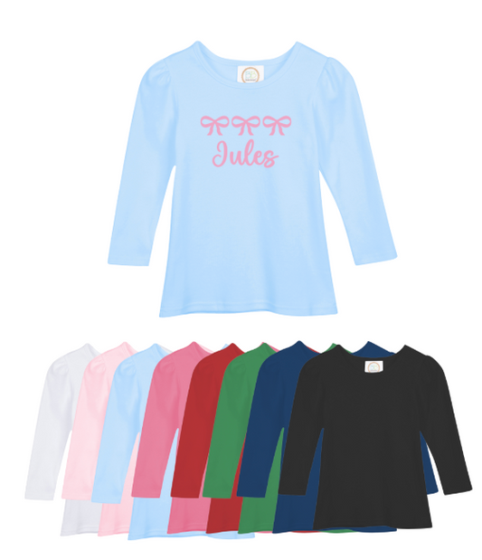Bow Name Long Sleeve Princess Sleeve Shirt