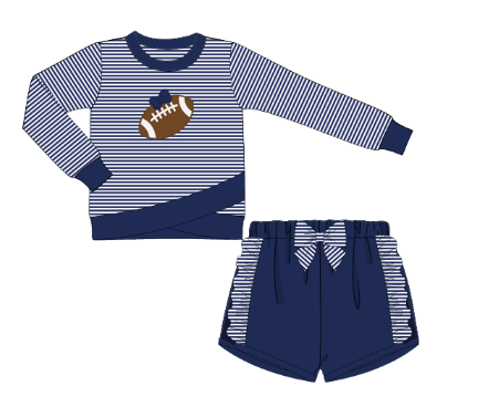 Navy Football Applique Girl Shorts Set